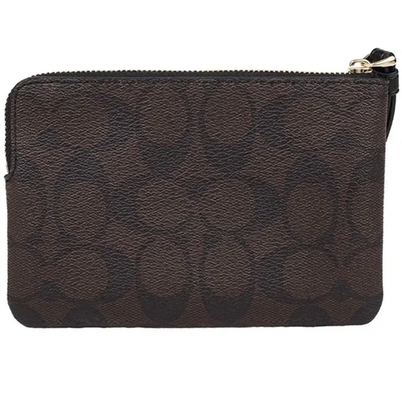 COACH Signature PVC Leather Corner Zip Wristlet w/Stripe in Walnut Brown & Black - Picture 14 of 15